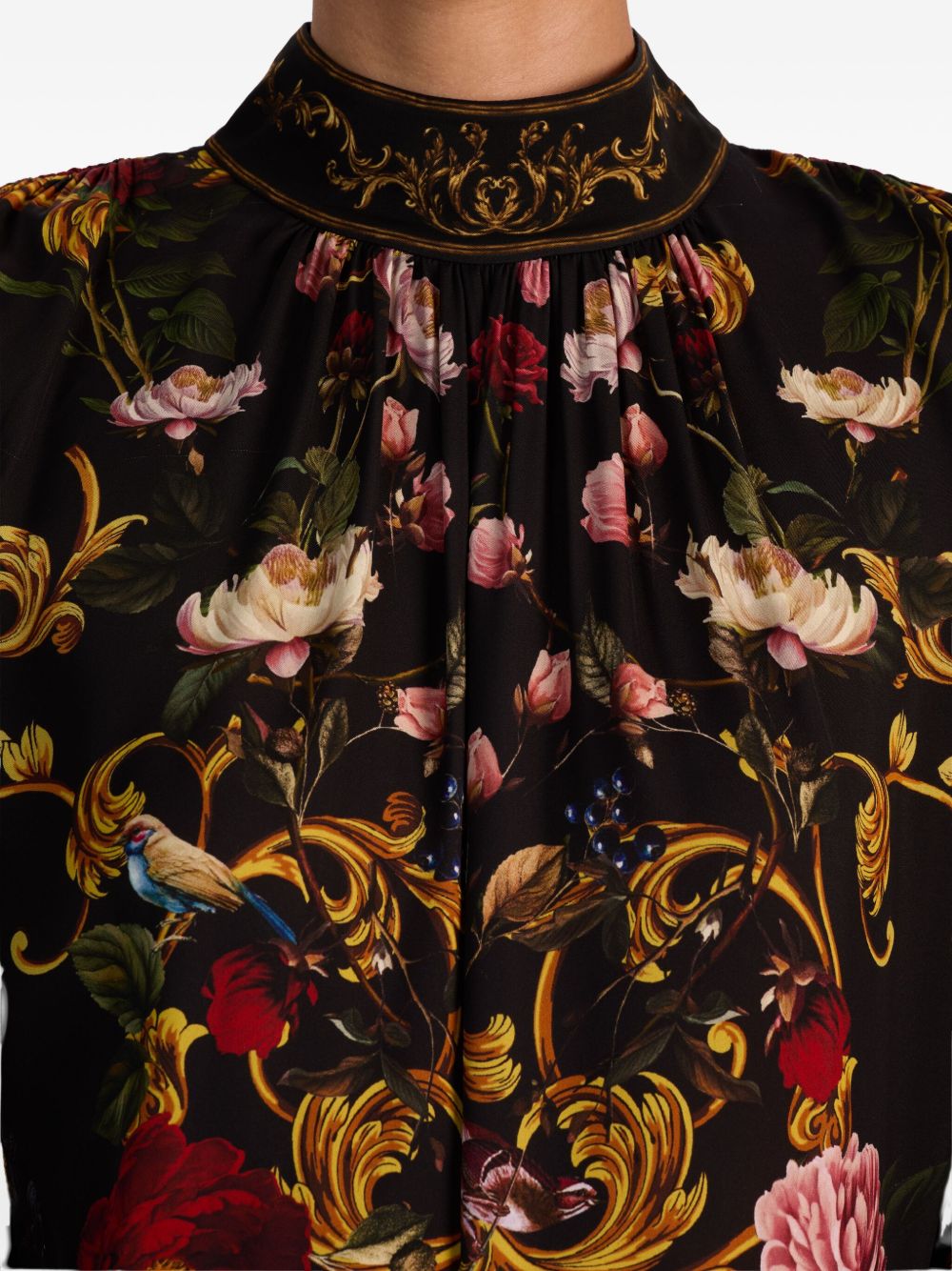 Alice + Olivia Floral Mock Neck Shirt Black