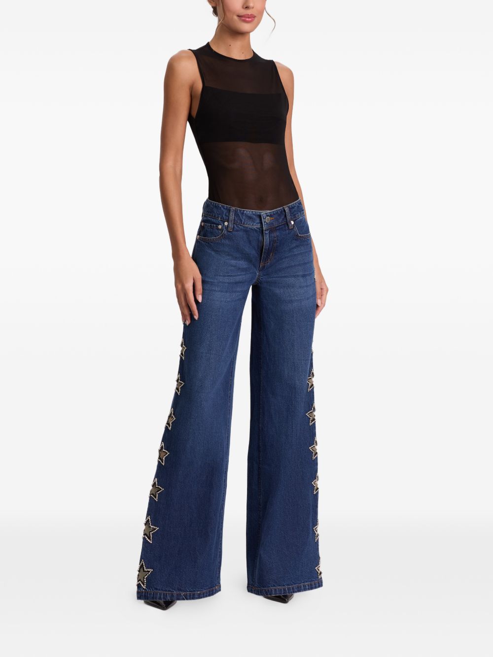 Alice + Olivia Embellished Baggy Jeans Blue