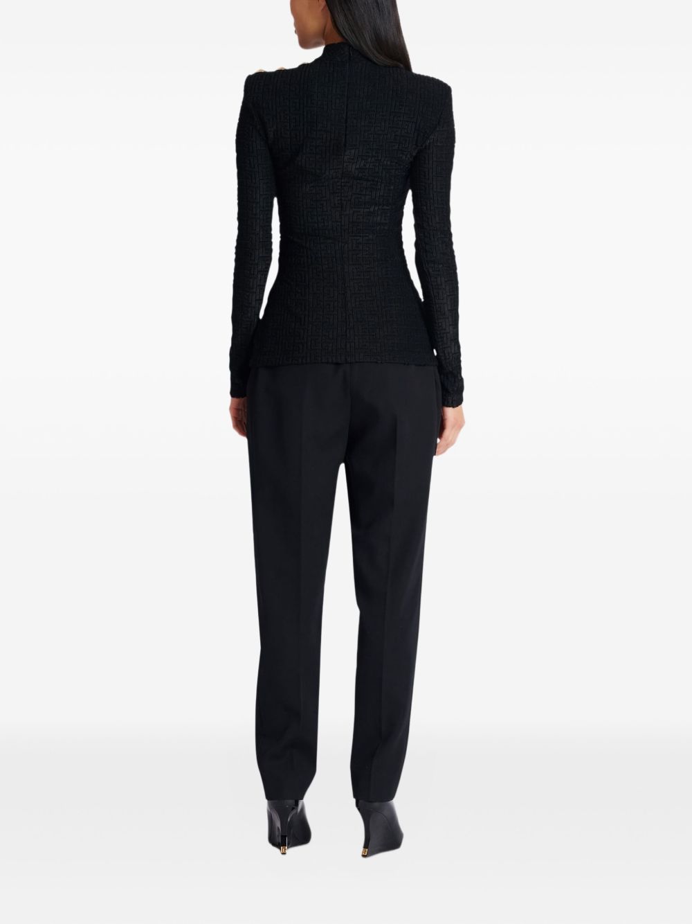 Balmain Monogram Boucle High-Neck Top Black