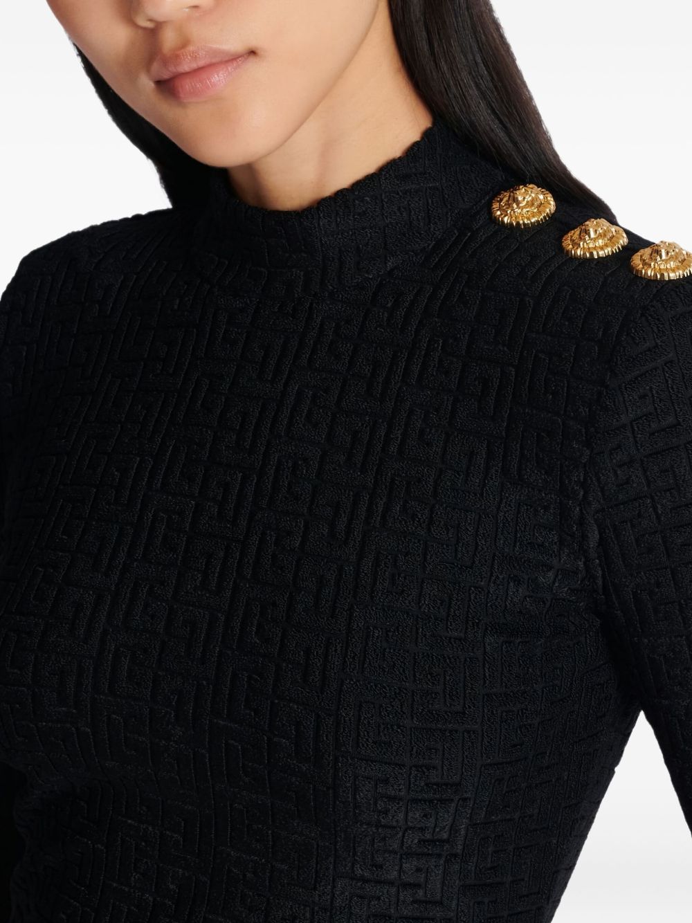 Balmain Monogram Boucle High-Neck Top Black