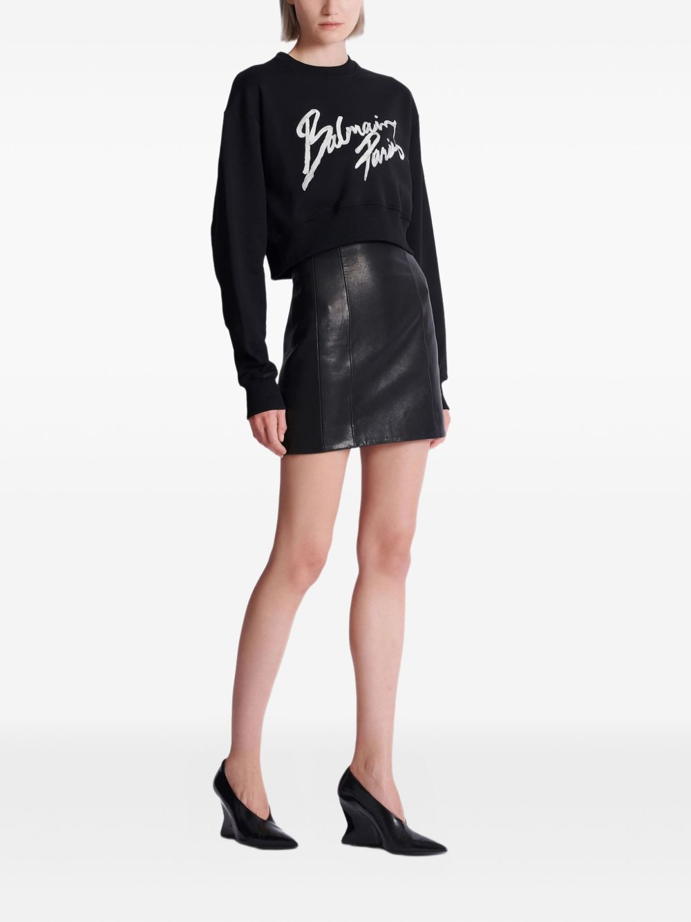 Balmain Logo Print Cropped Sweatshirt Black