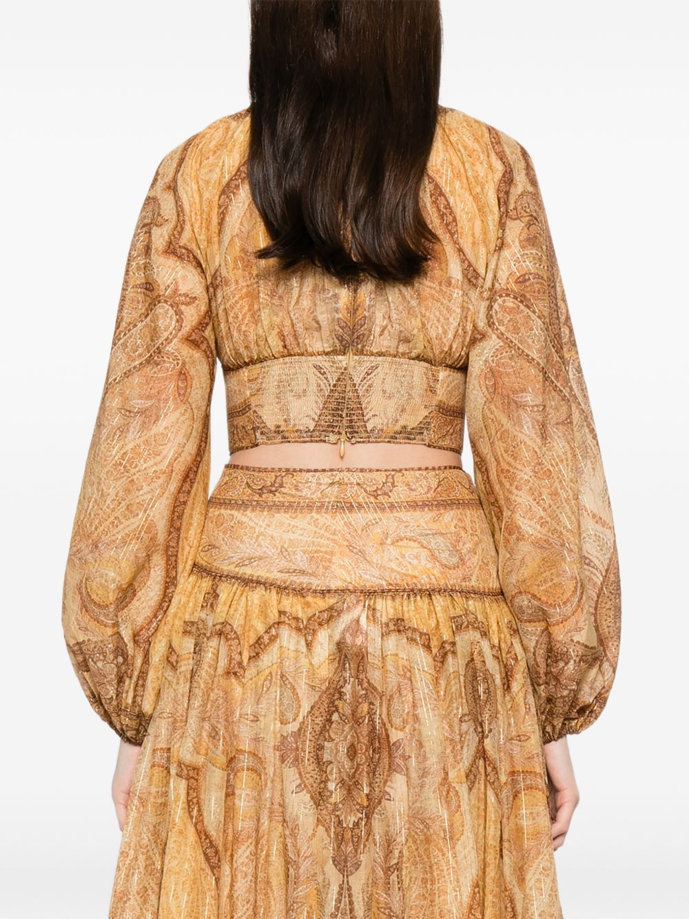 Zimmermann Paisley Balloon Sleeve Crop Beige