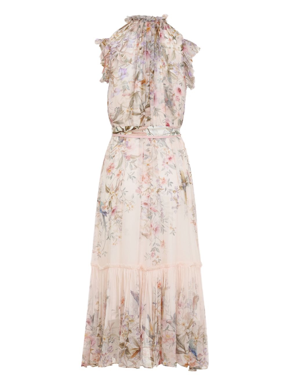Zimmermann Floral Ruffle Maxi Dress Beige