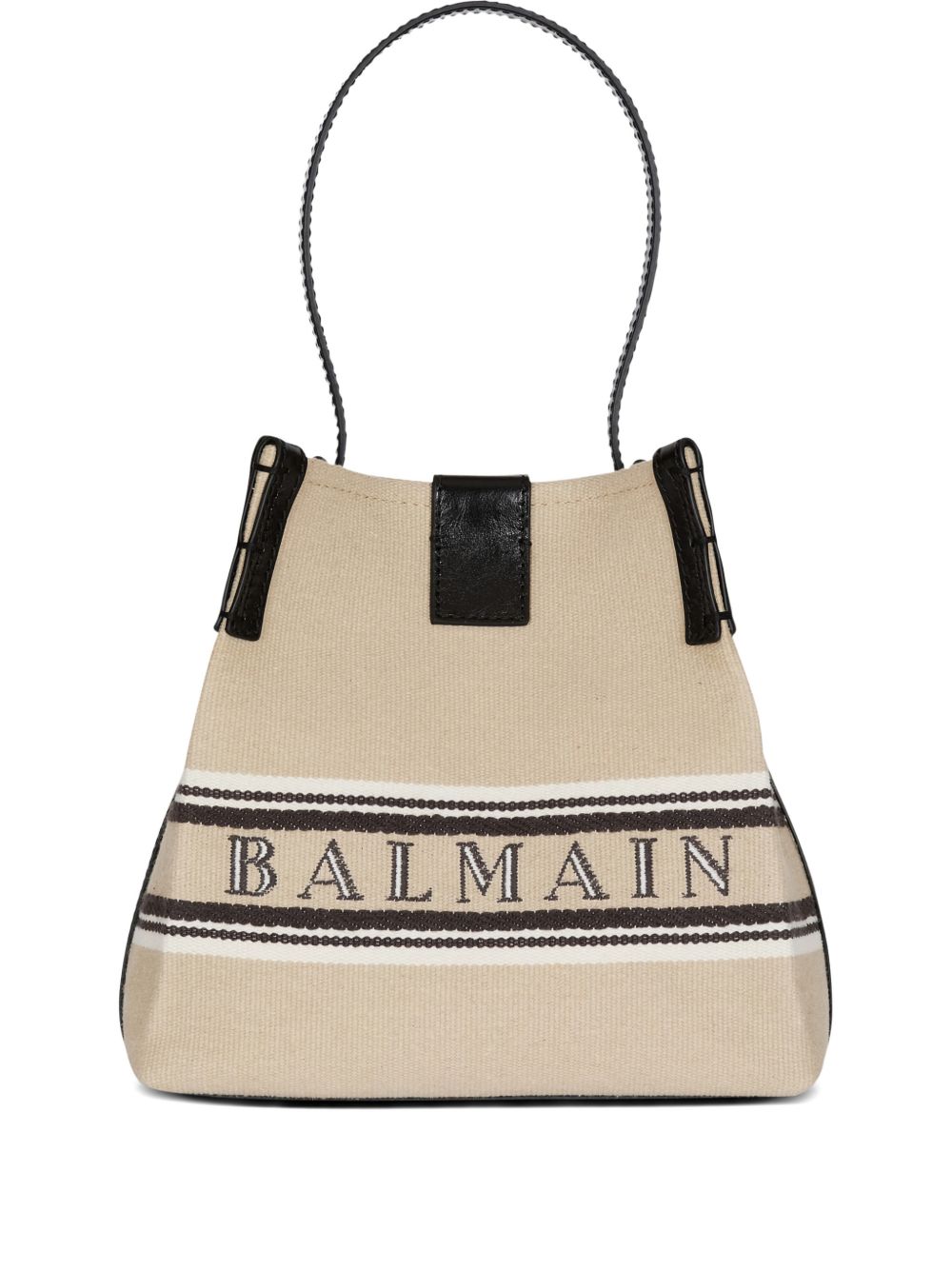 balmain canvas leather bucket bag beige