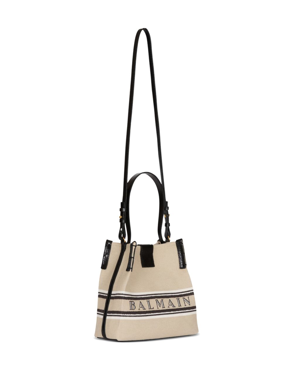 balmain canvas leather bucket bag beige