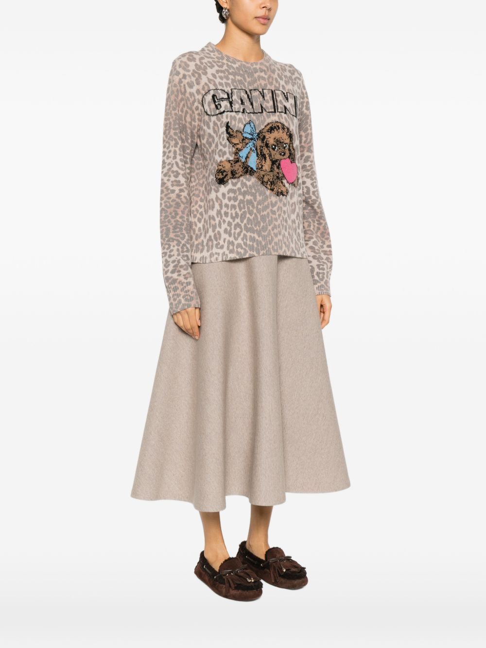 Ganni Crewneck Wool Sweater Brown