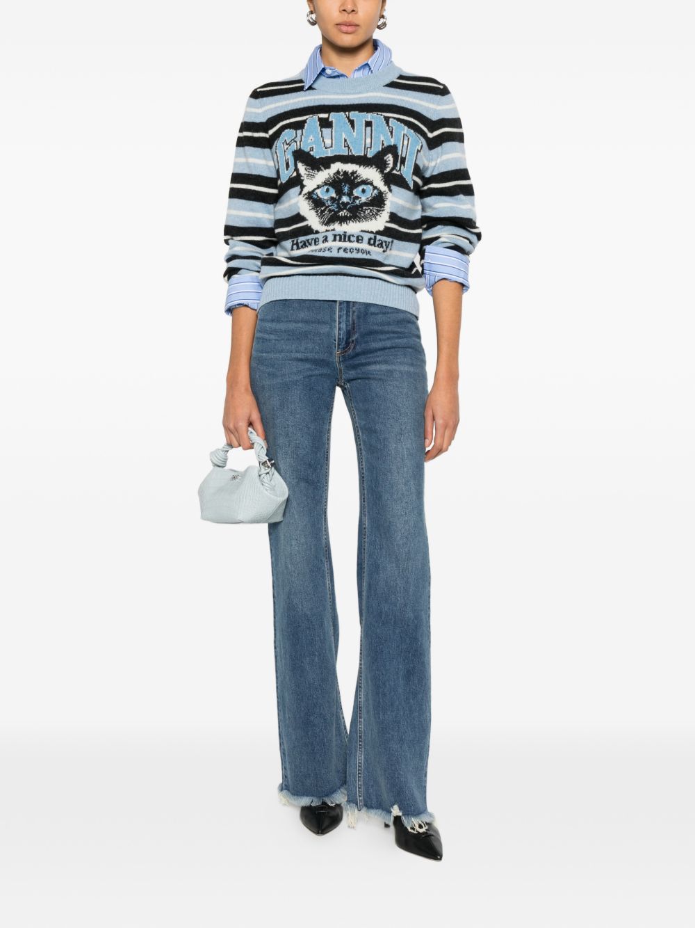 Ganni Wool crewneck sweater LIGHT BLUE