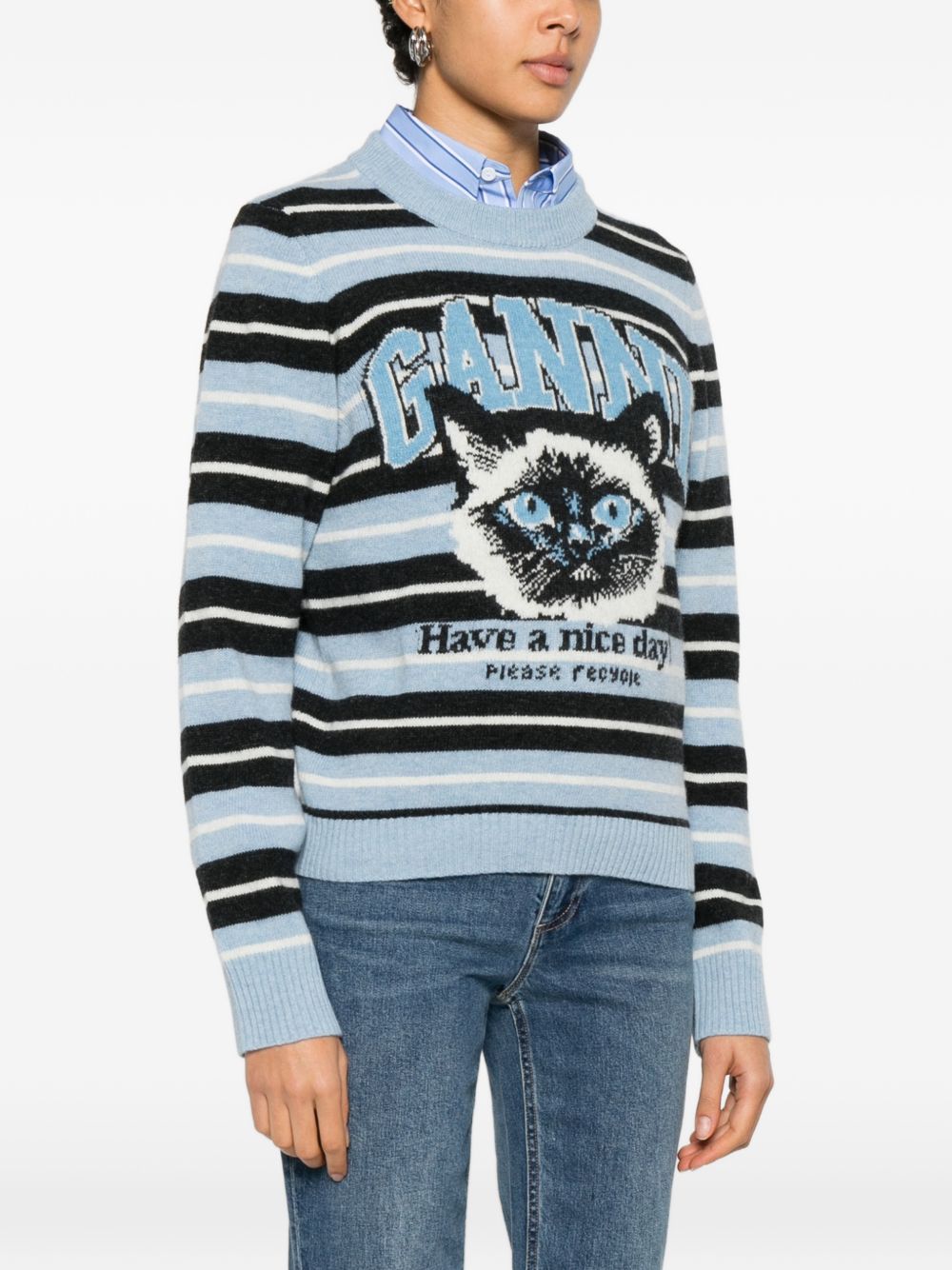 Ganni Wool crewneck sweater LIGHT BLUE