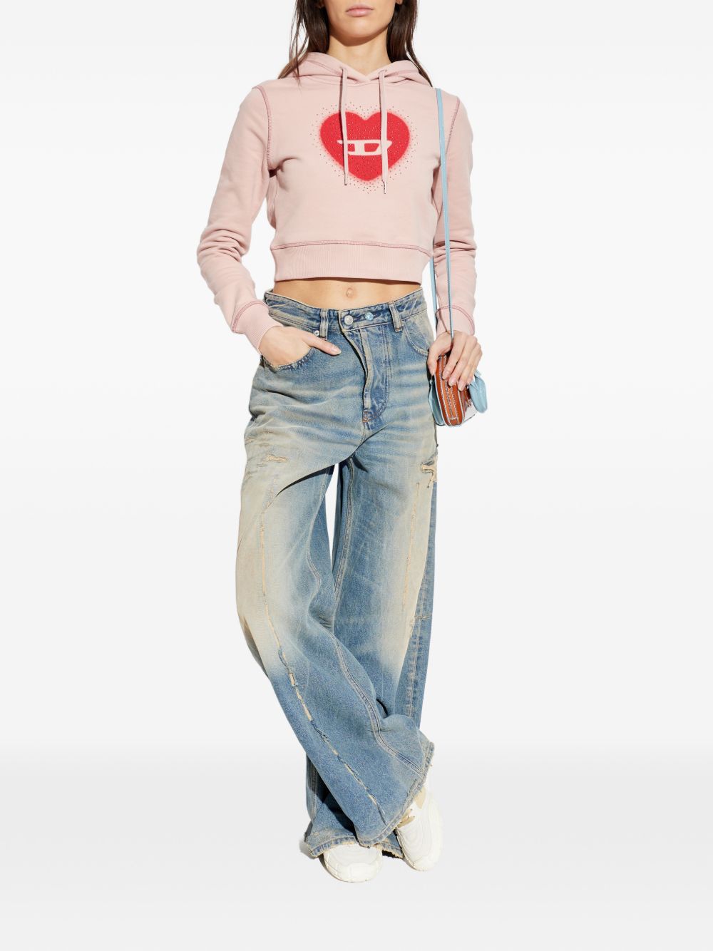 Diesel Heart Print Cotton Hoodie Powder