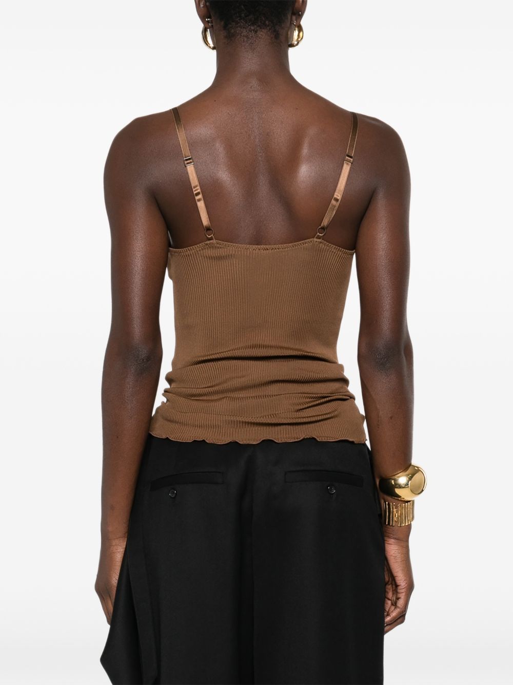 Saint Laurent Ribbed Lace Silk Camisole Brown brown