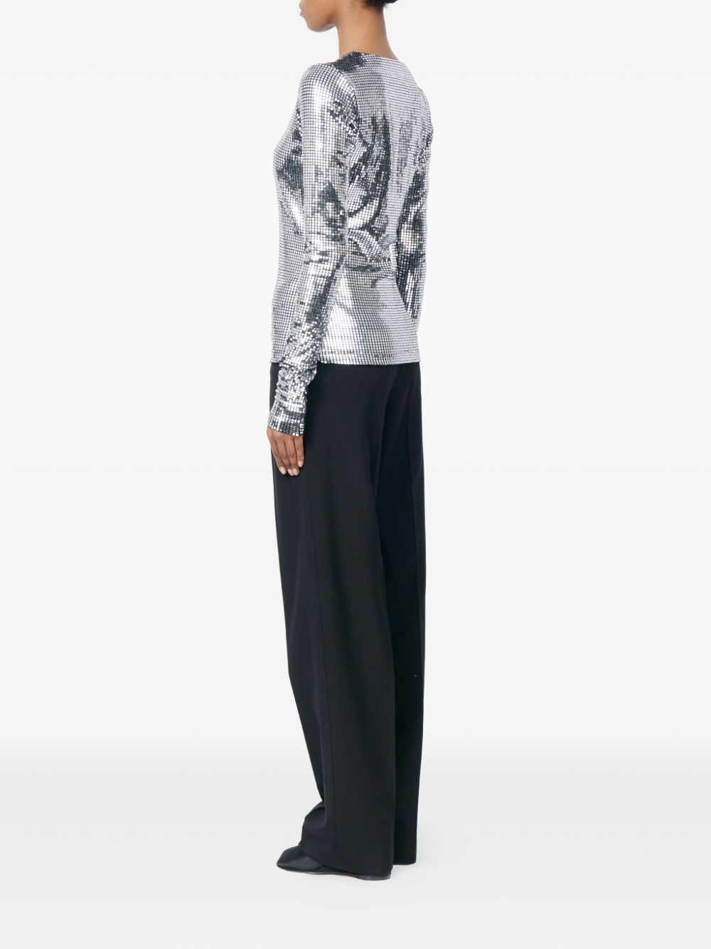 MM6 Maison Margiela Metallic Grid Crew Top Silver