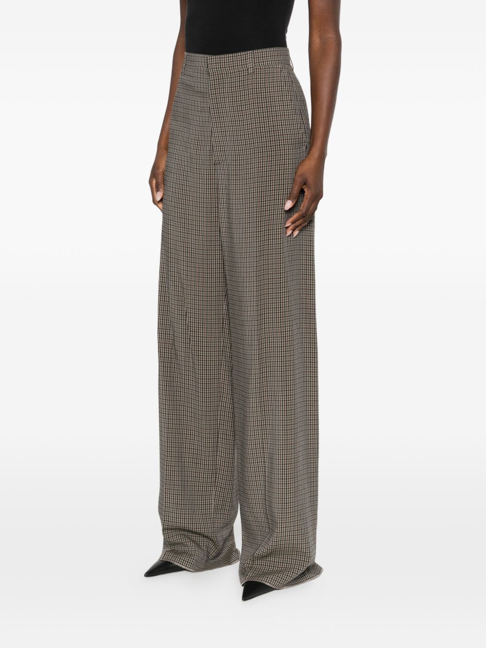 Balenciaga Checked Wide-Leg Trousers Khaki