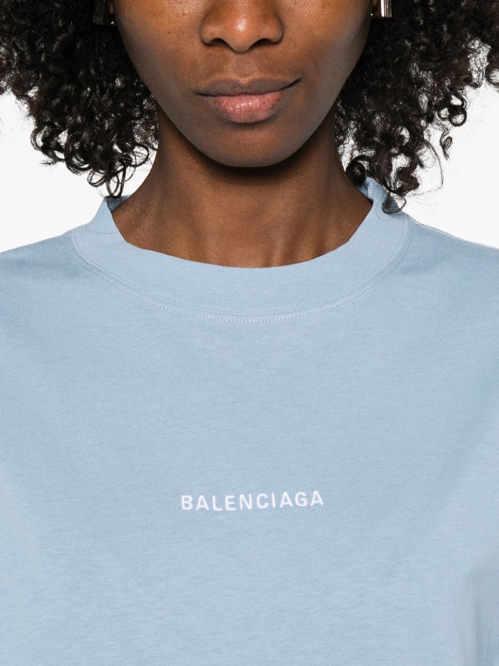 Balenciaga Logo Cotton T-Shirt Clear Blue