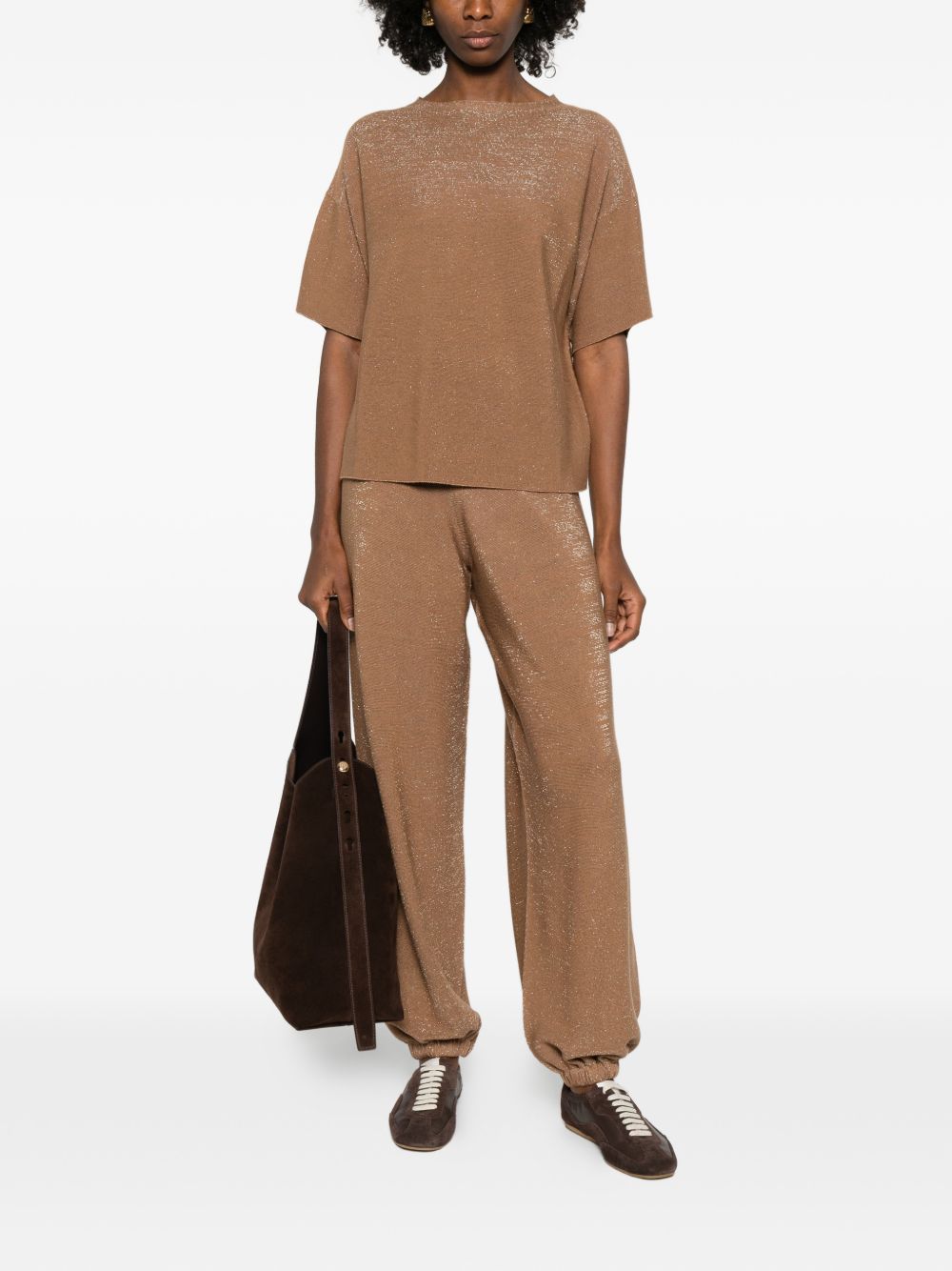 Fabiana Filippi Elastic-Waist Knit Trousers Brown