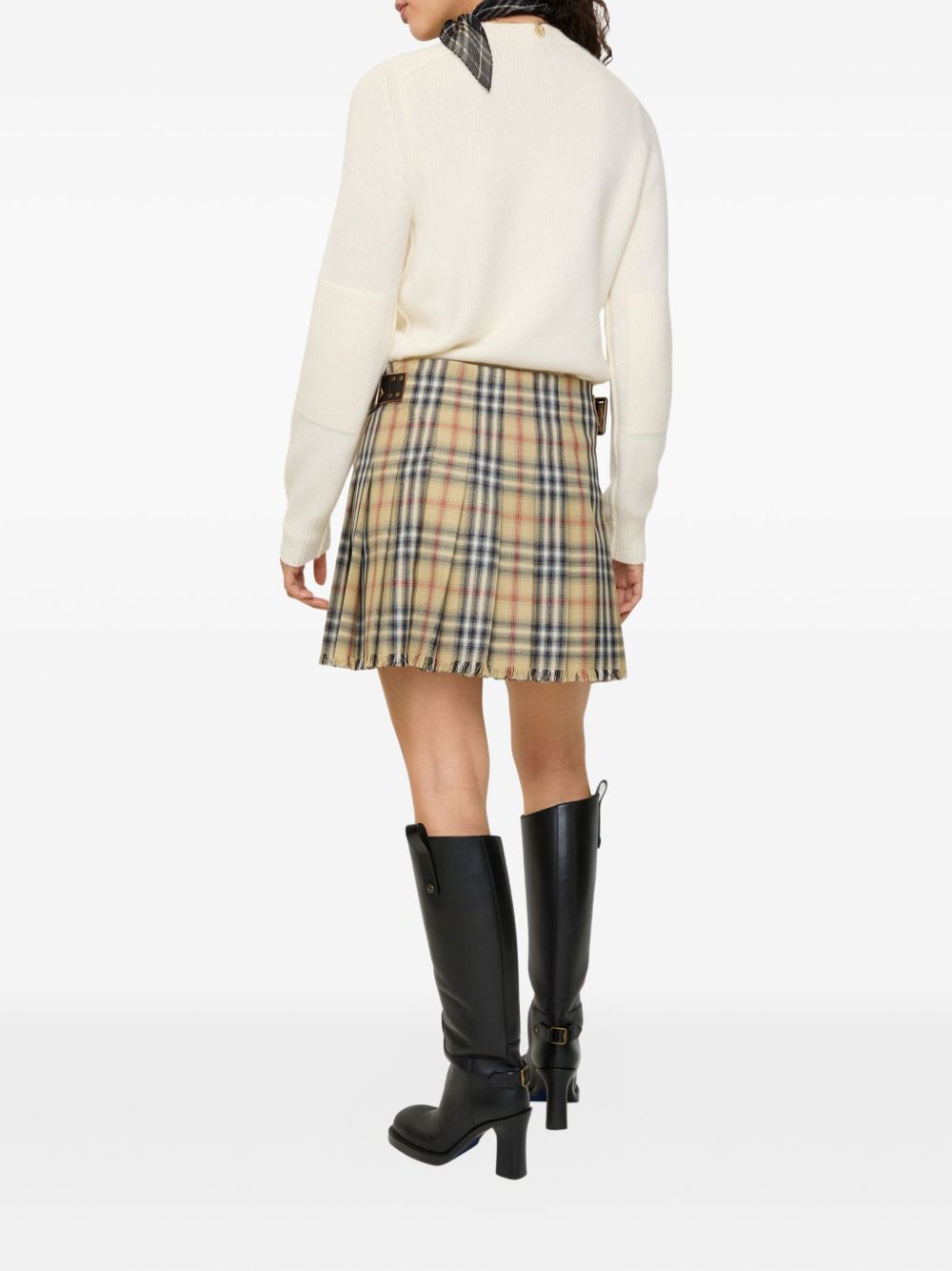 burberry check pattern wool mini skirt beige