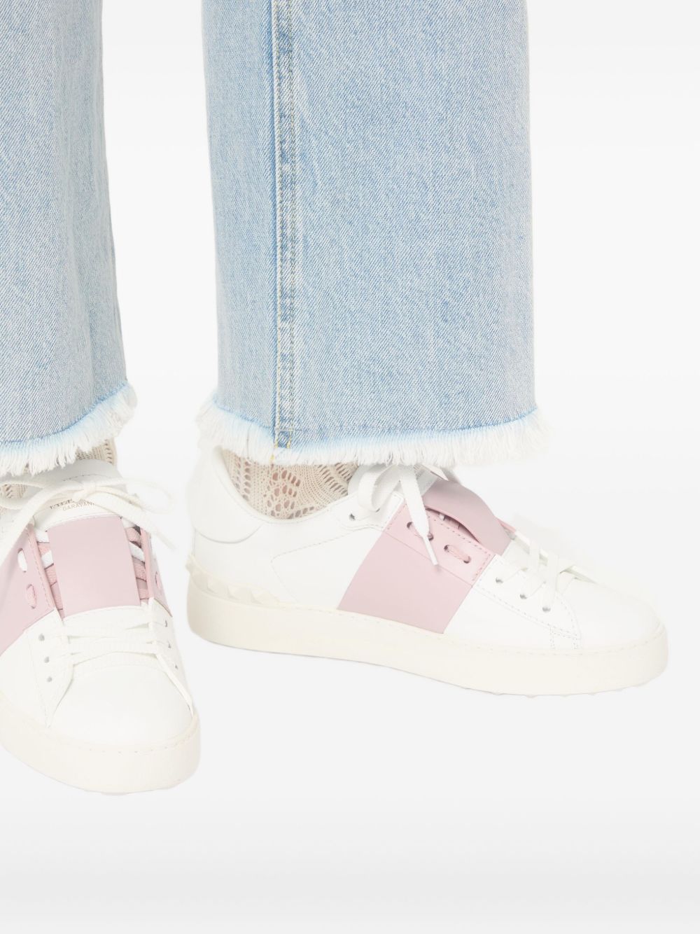 Valentino Garavani Rockstud Open Leather Sneakers Powder powder