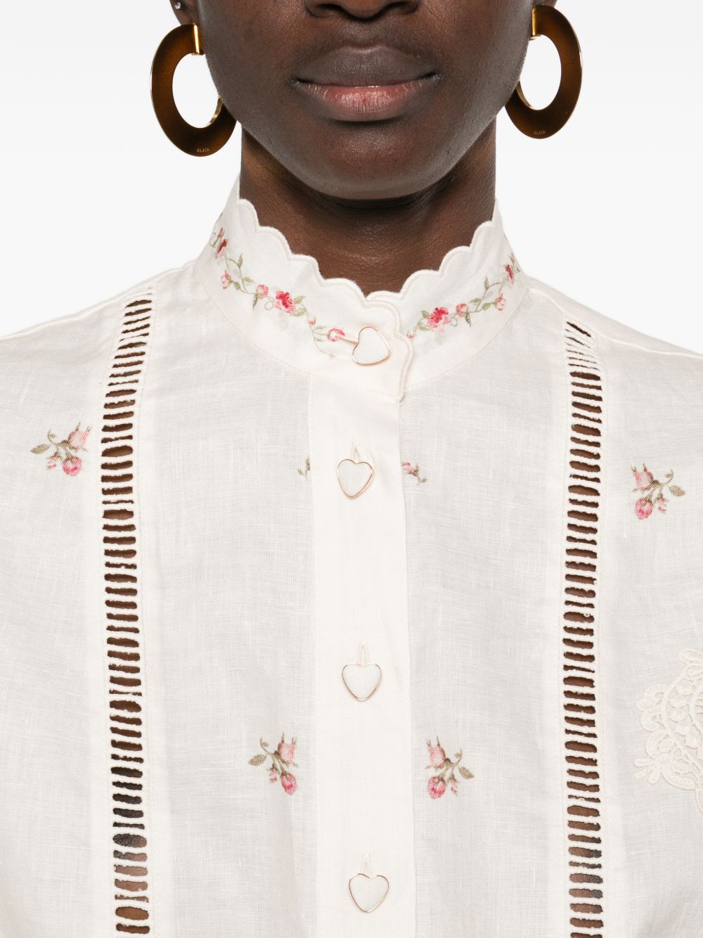 Zimmermann Floral Linen Button Shirt Beige