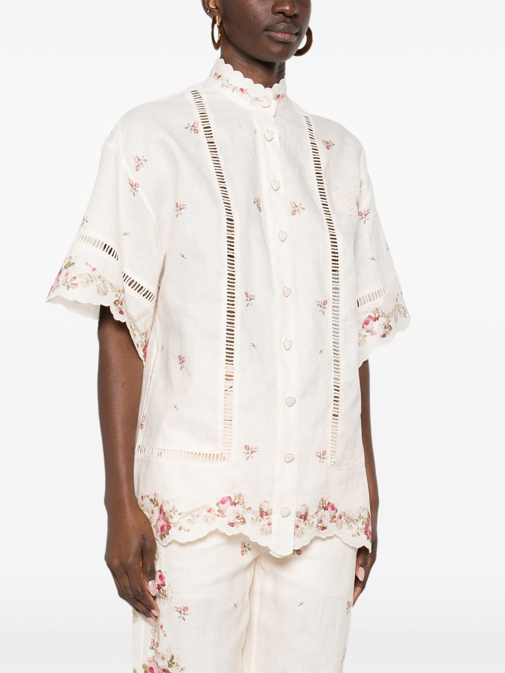Zimmermann Floral Linen Button Shirt Beige