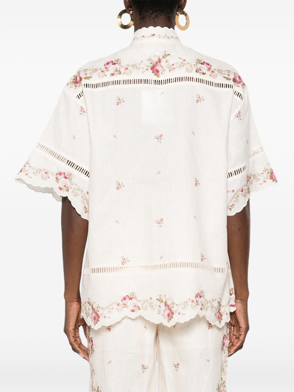 Zimmermann Floral Linen Button Shirt Beige