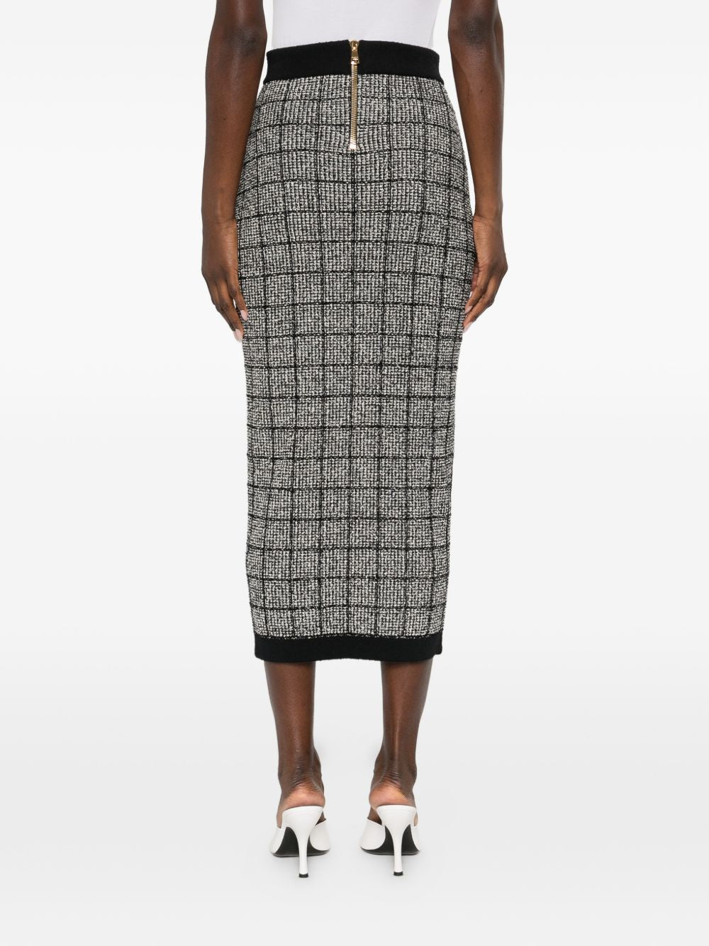 Balmain Checked Tweed High-Waist Skirt Black