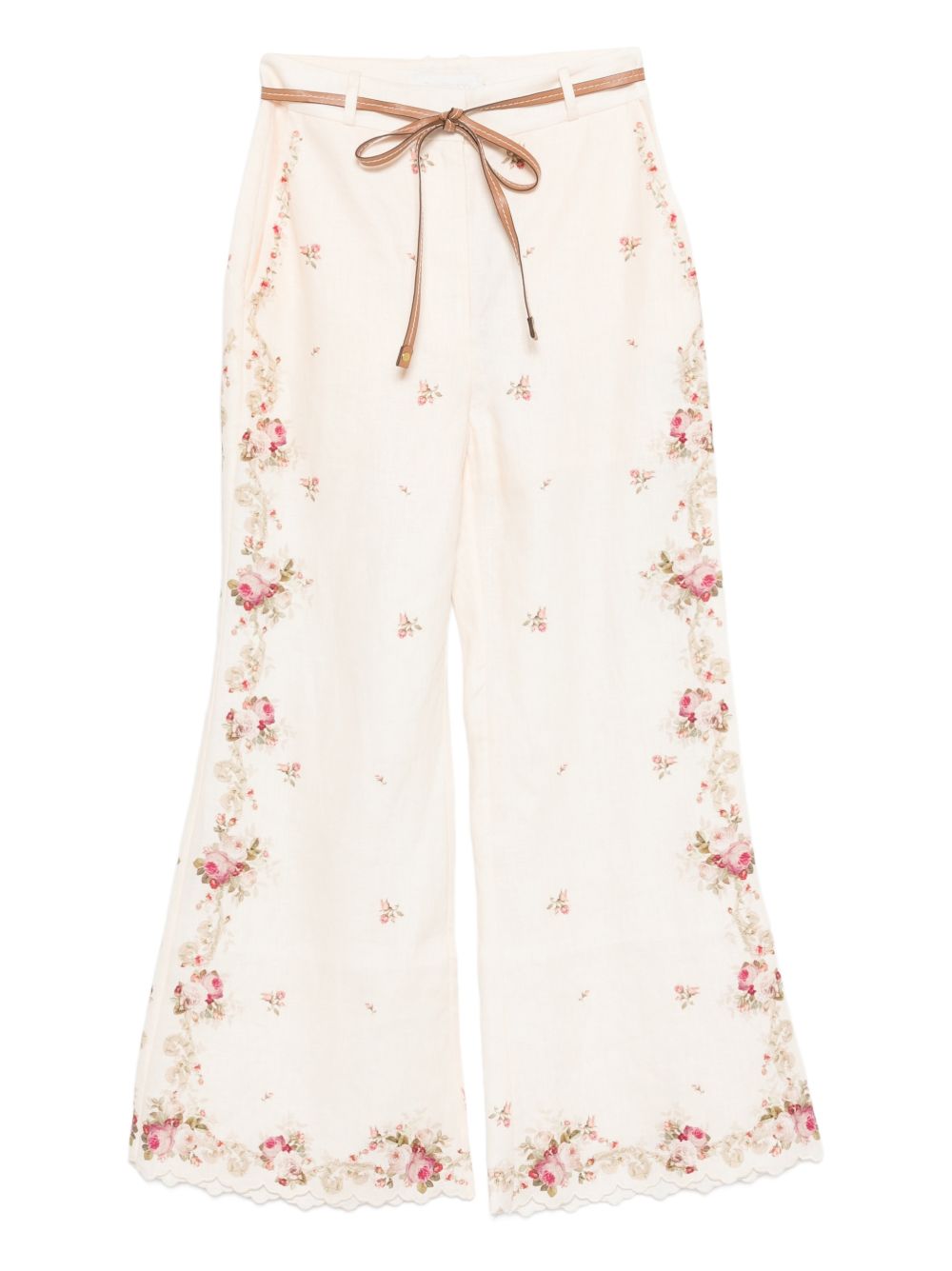 Zimmermann Floral Embroidered Linen Trousers Beige
