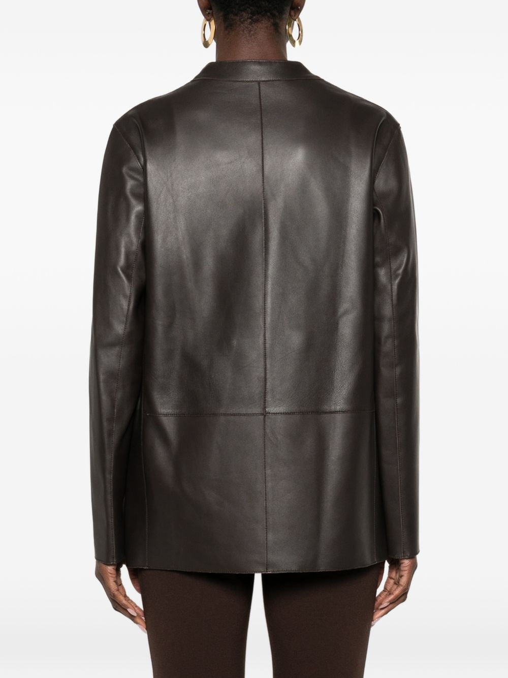 Emporio Armani Double-Breasted Leather Blazer Brown