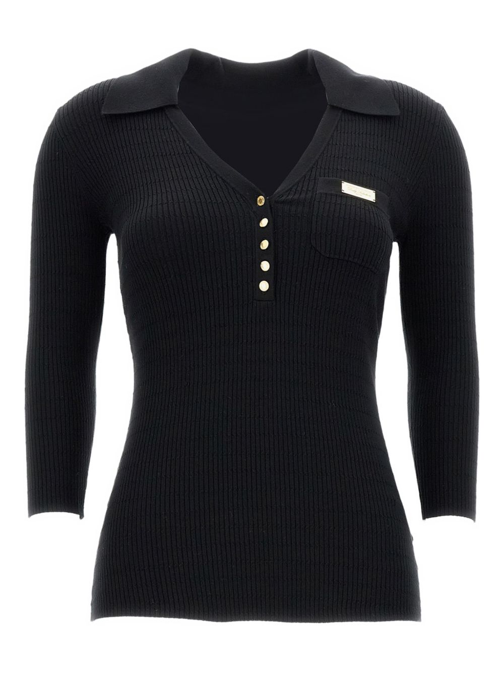 Elisabetta Franchi V-Neck Ribbed Sweater Black
