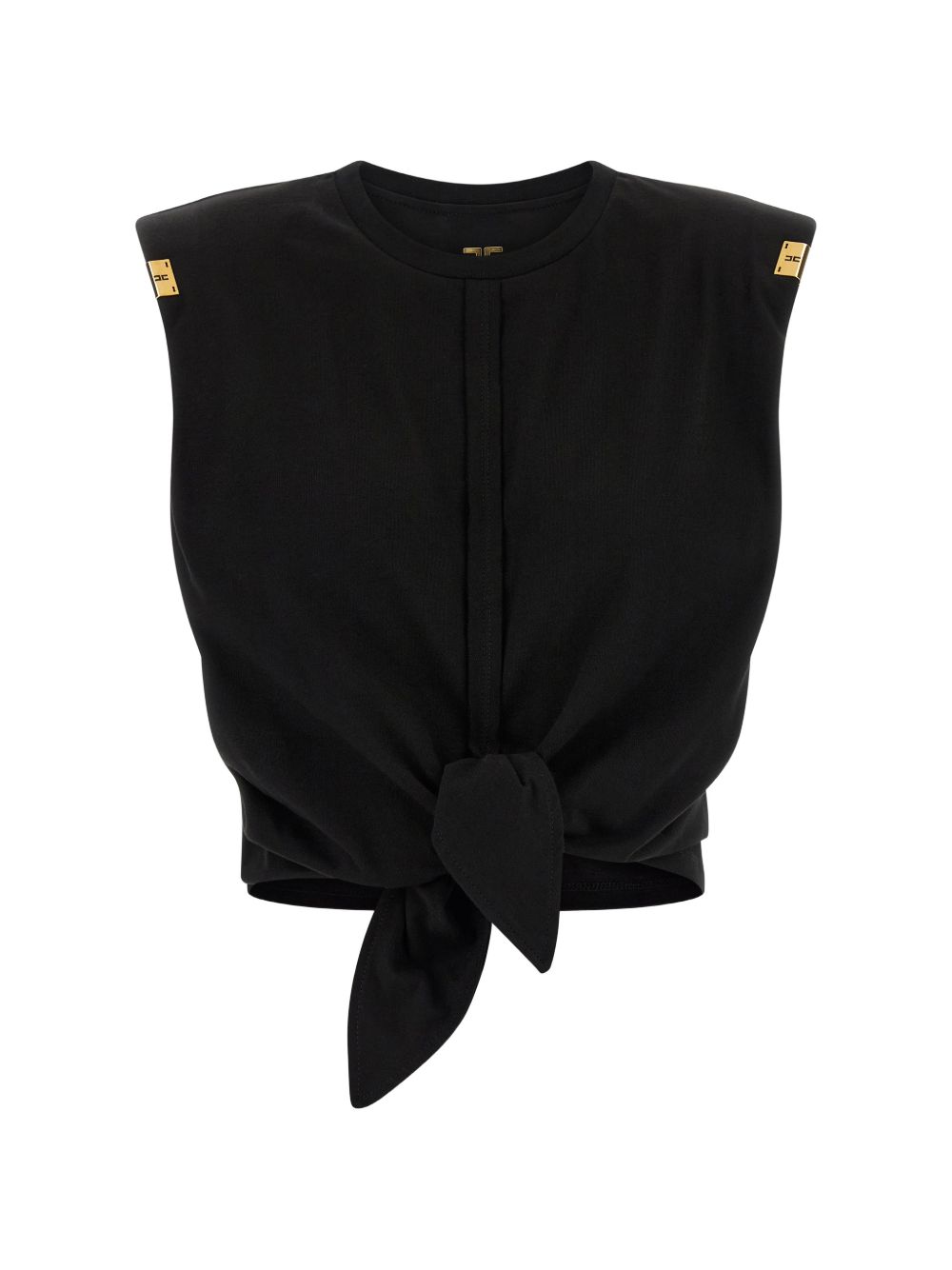 Elisabetta Franchi Sleeveless Knot Cropped Top Black