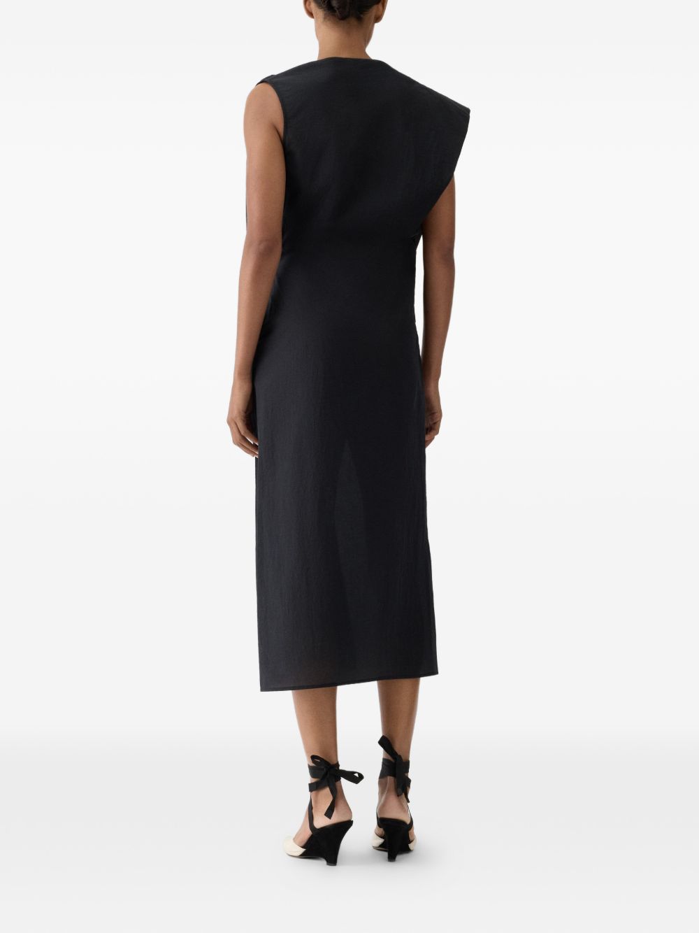 JACQUEMUS Draped Midi Sleeveless Dress Black