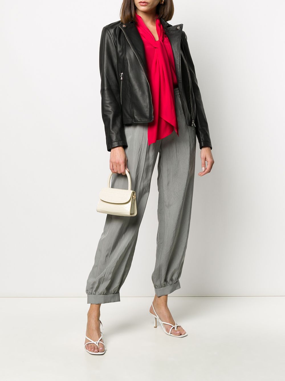 Emporio Armani Zipped Leather Biker Jacket Black