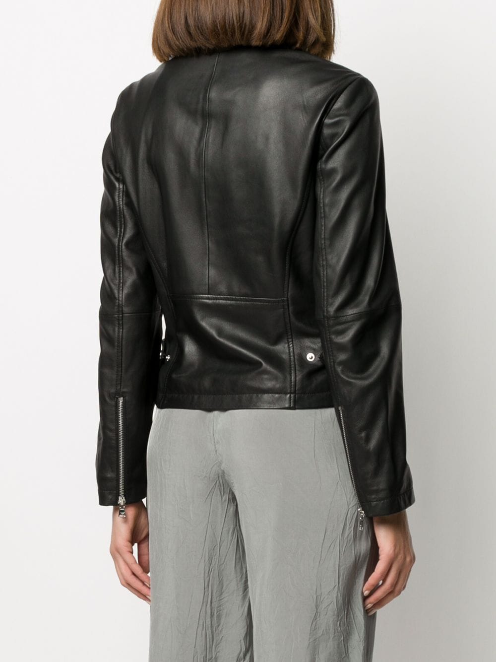 Emporio Armani Zipped Leather Biker Jacket Black