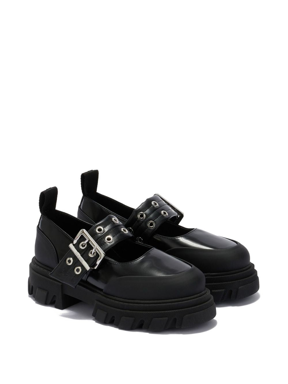 Ganni Flat Cleated Strap Ballets Black