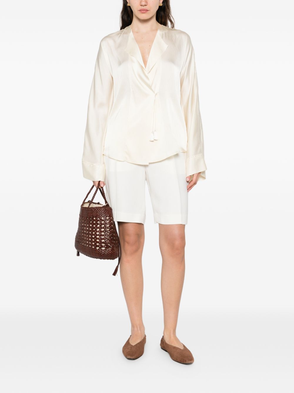 Forte Forte Tie Tassel Silk Satin Shirt White
