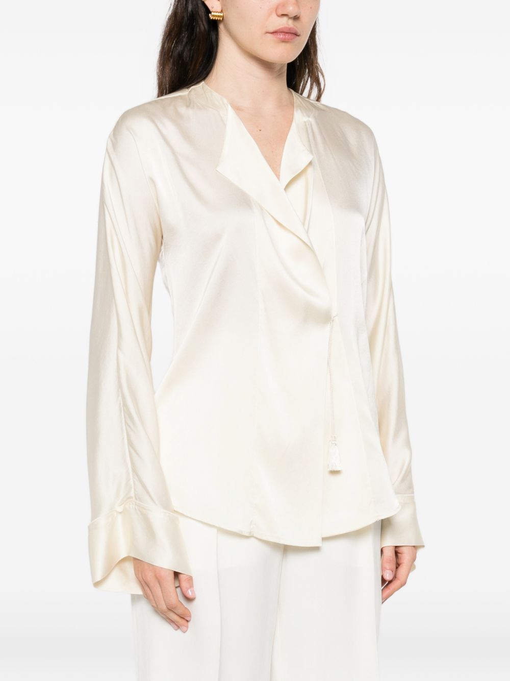 Forte Forte Tie Tassel Silk Satin Shirt White