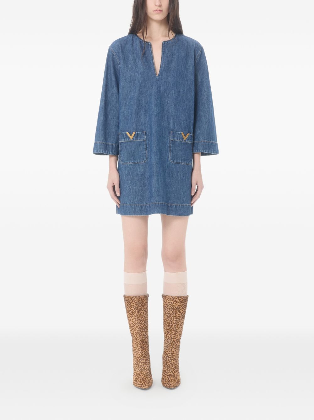 Valentino VLogo Denim Short Dress Blue