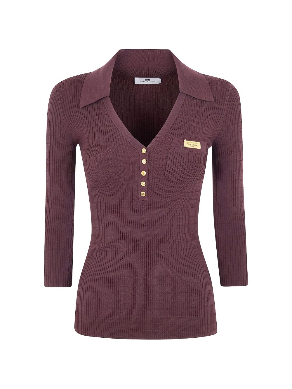 Elisabetta Franchi Ribbed Knit V-Neck Sweater Brown