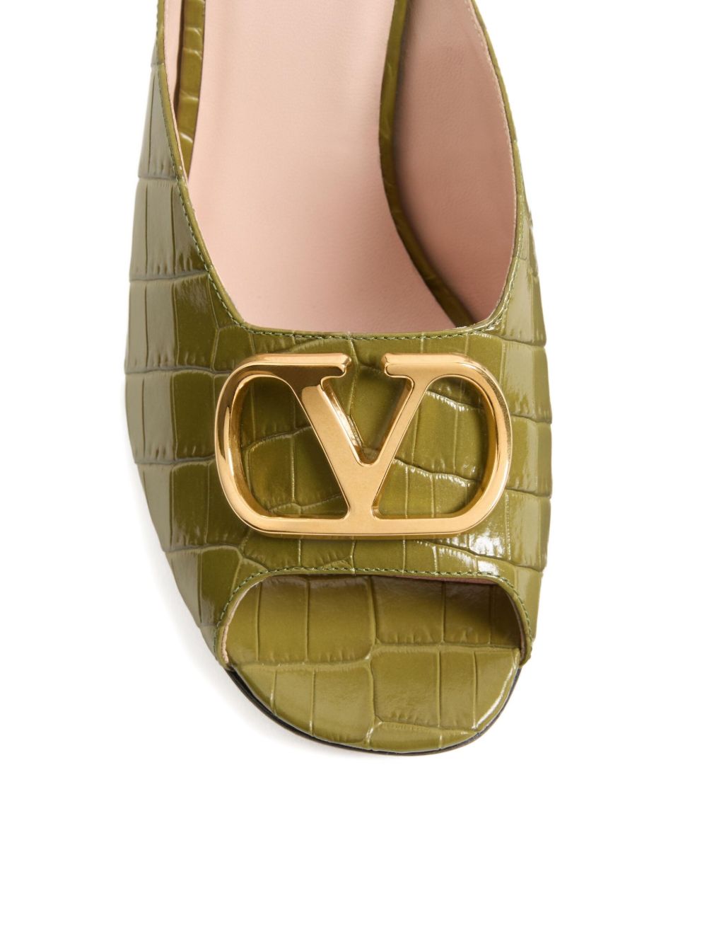 Valentino Garavani VLogo Signature Slide Sandal In Printed Calfskin 95MM GREEN