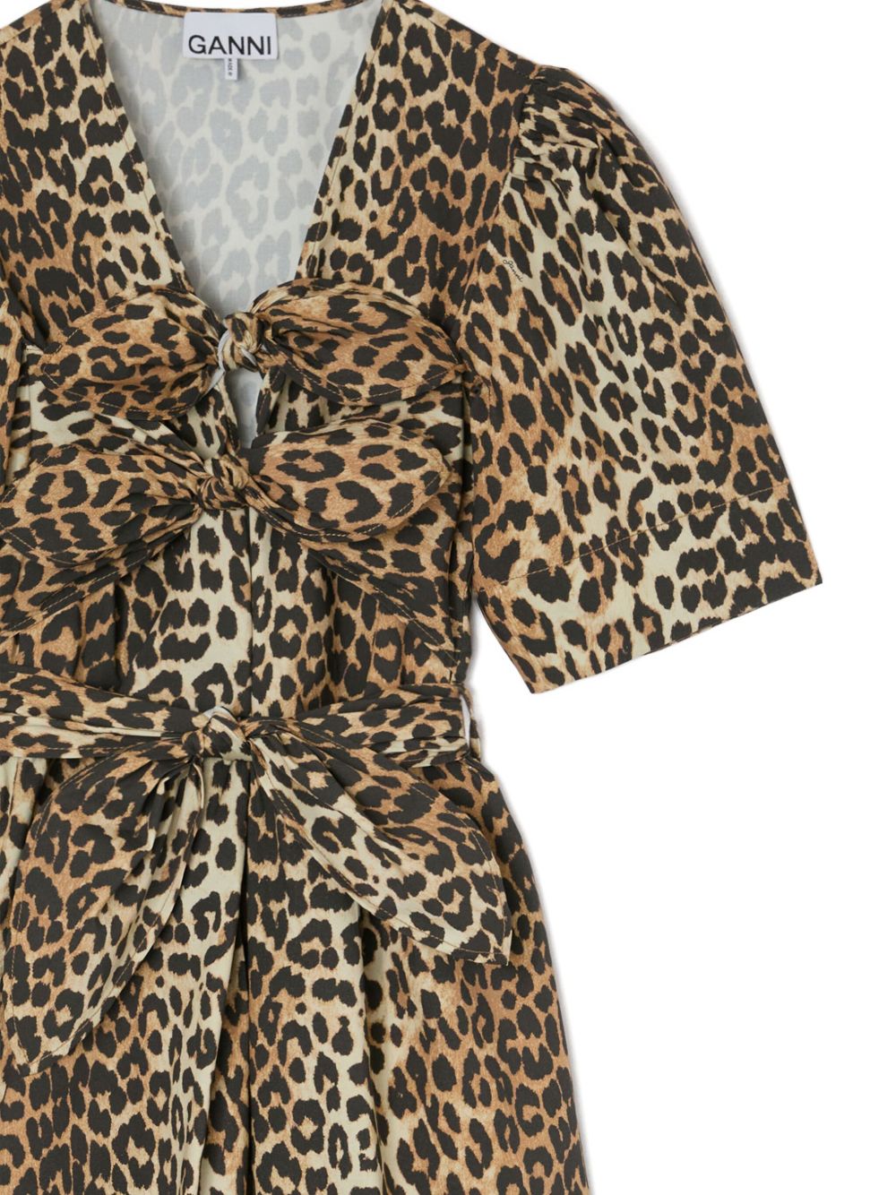 Ganni Leopard Print Knot Mini Dress Brown