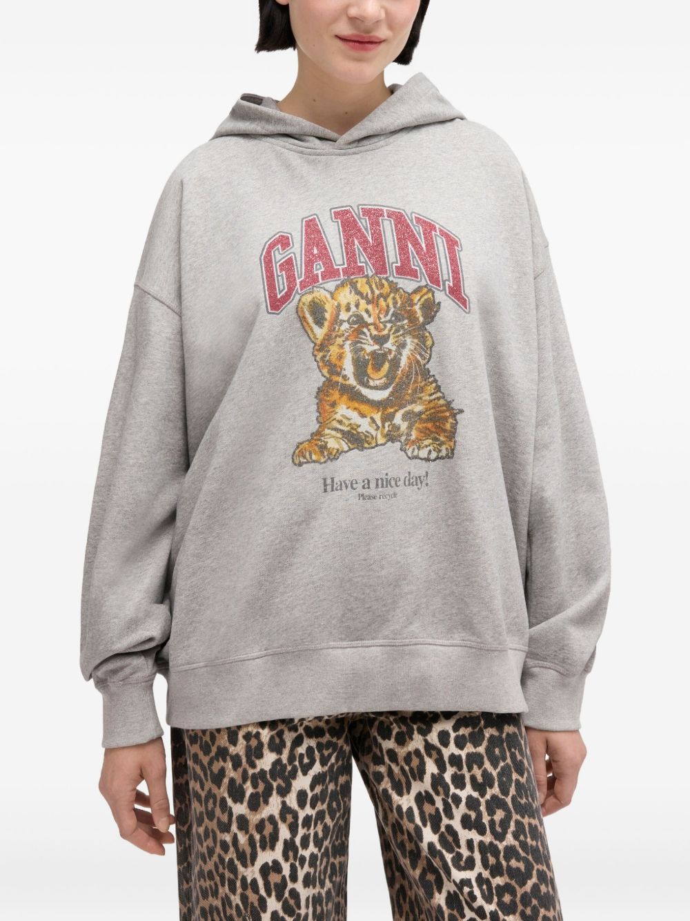 Ganni Graphic Print Organic Hoodie Grey