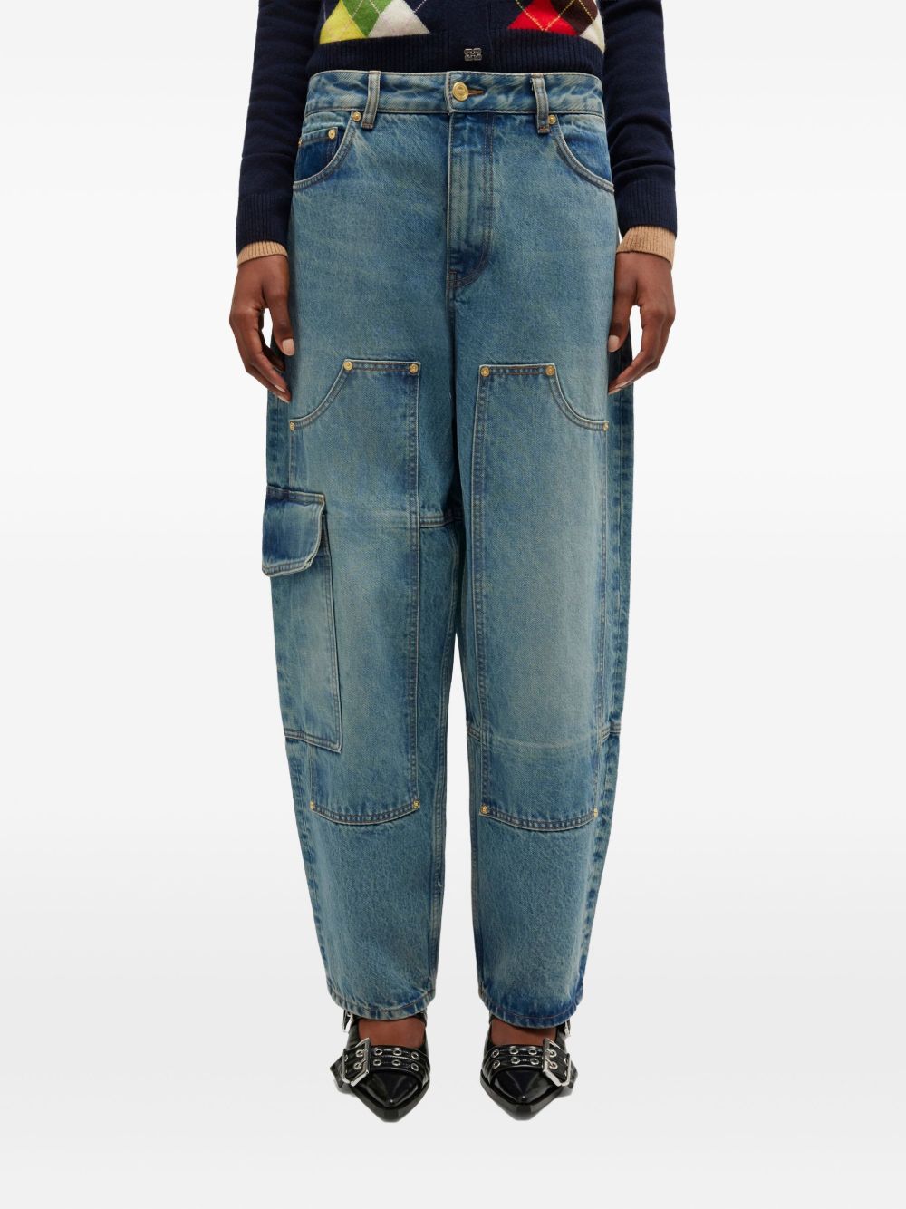 Ganni Panelled Organic Denim Jeans Blue
