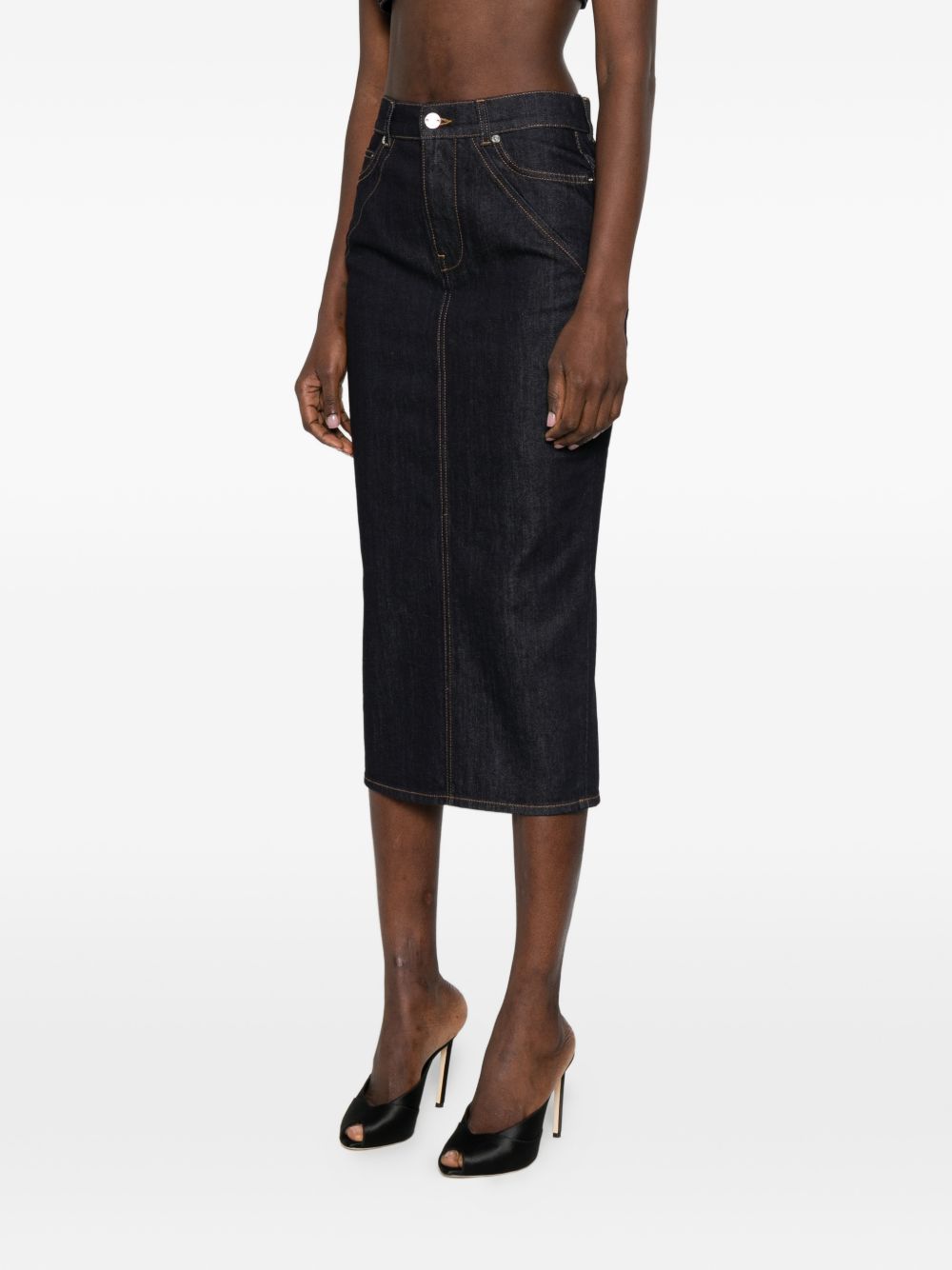 Givenchy Raw Denim Midi Skirt Blue