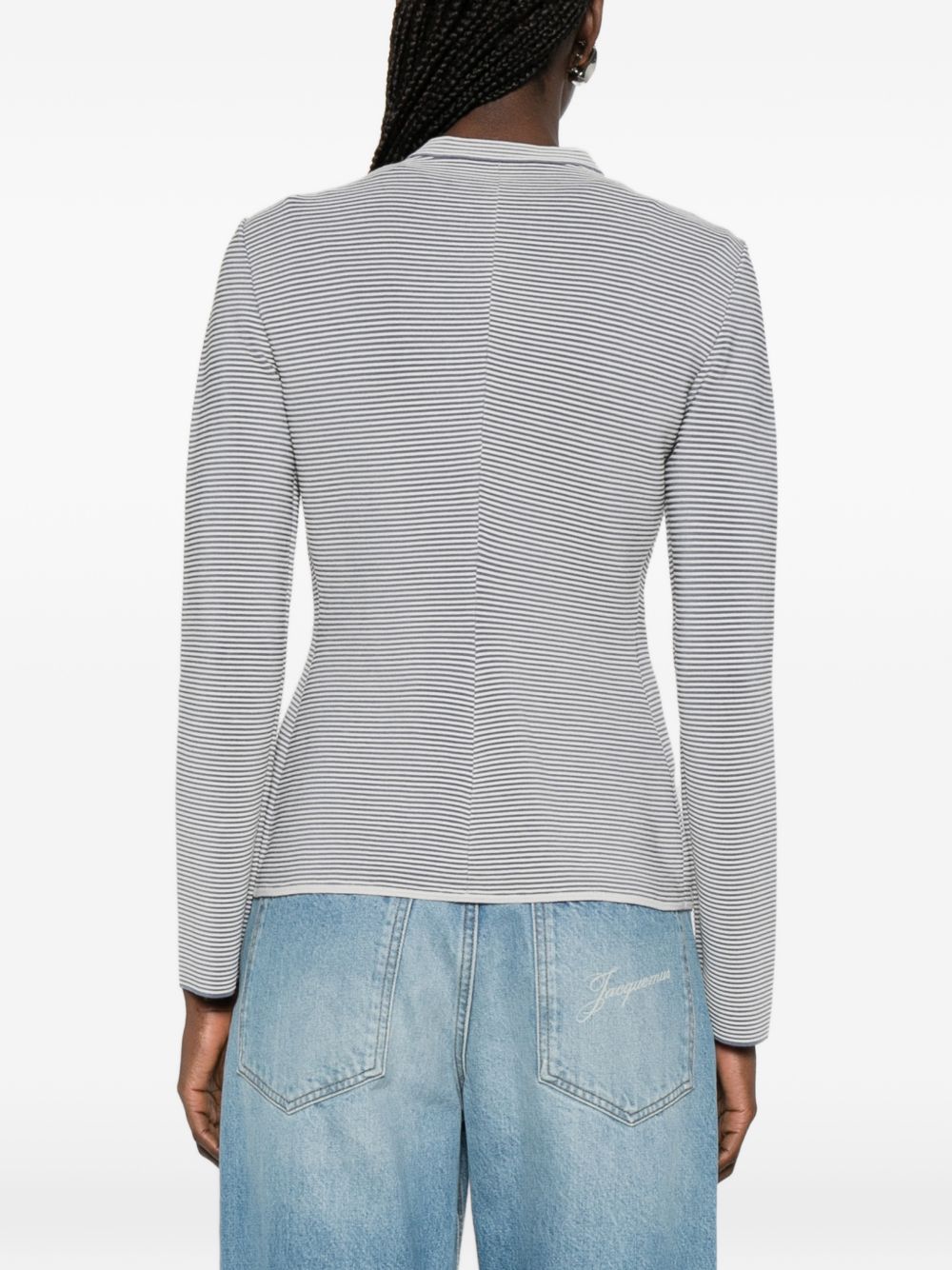 Emporio Armani Striped Overlapping Panel Blazer Grey