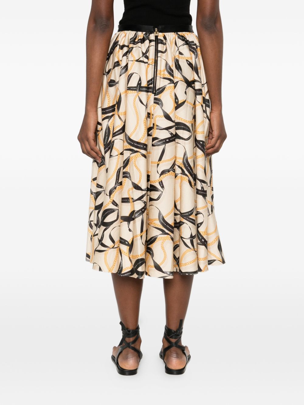 Elisabetta Franchi Chain Detail Printed Midi Skirt Beige