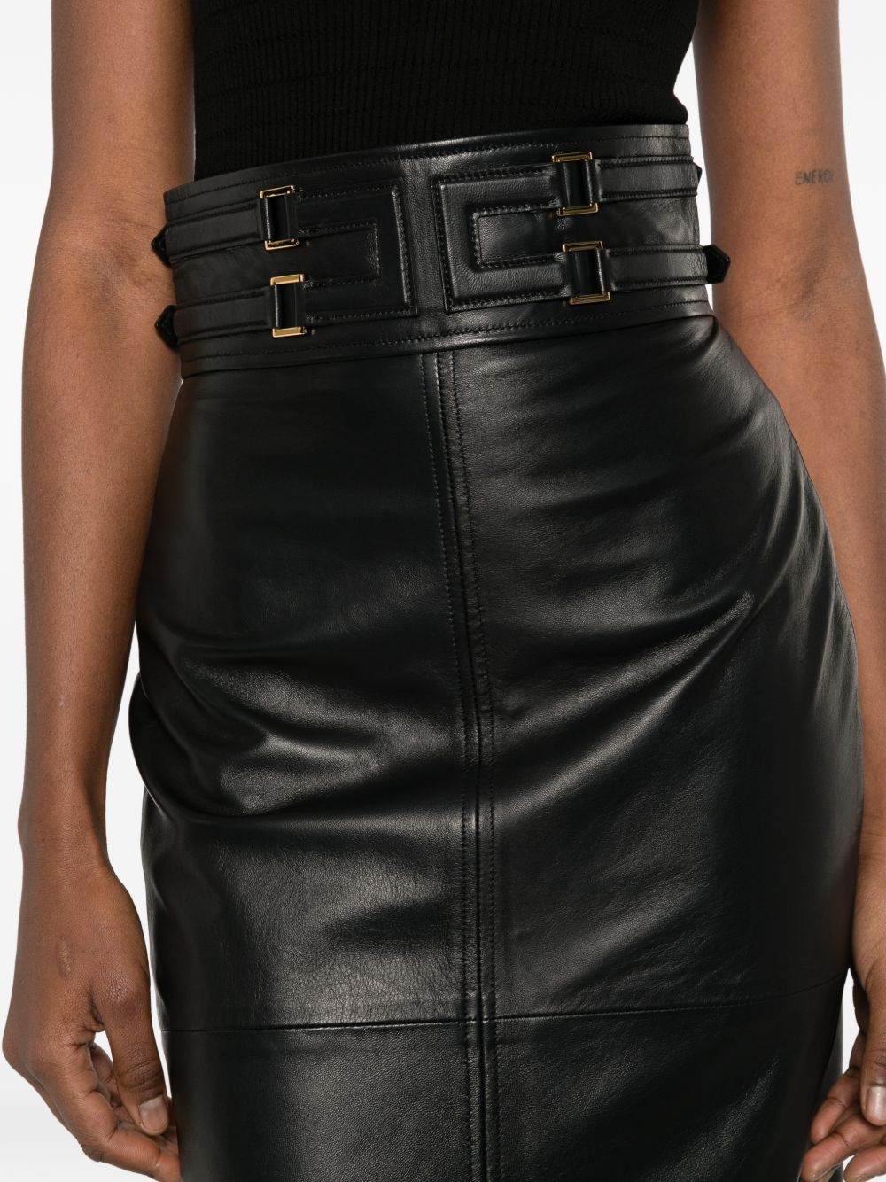 Elisabetta Franchi Leather Midi Skirt Black
