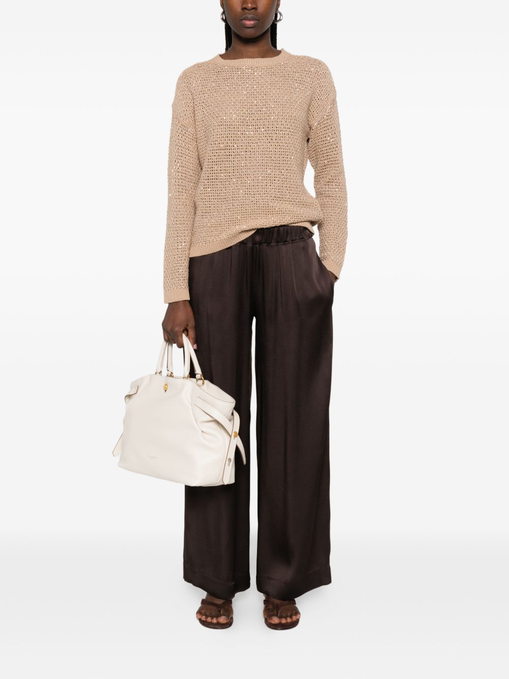 Fabiana Filippi Crewneck Sequin Sweater Beige beige