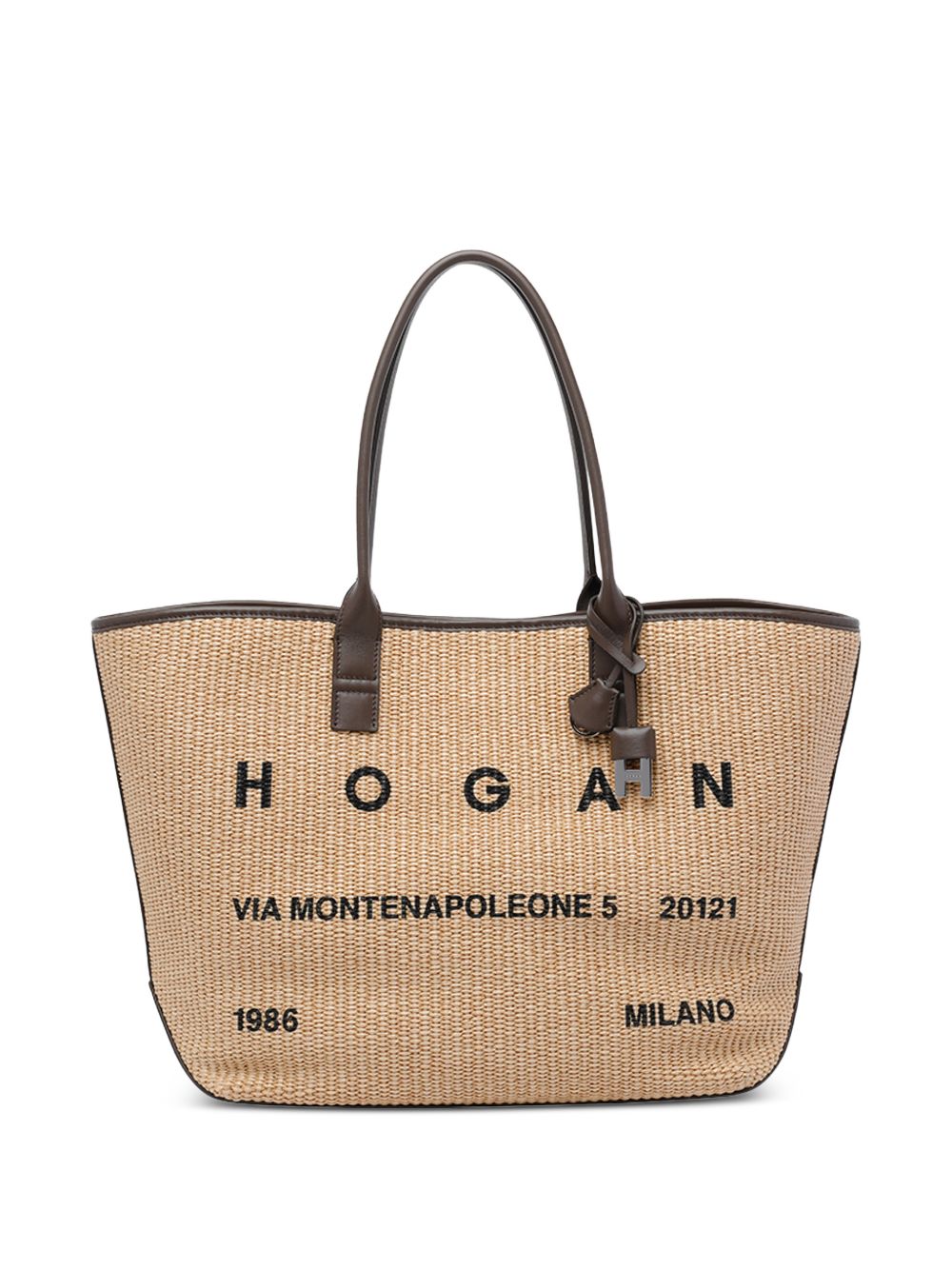 Hogan Medium Raffia Tote Bag Beige