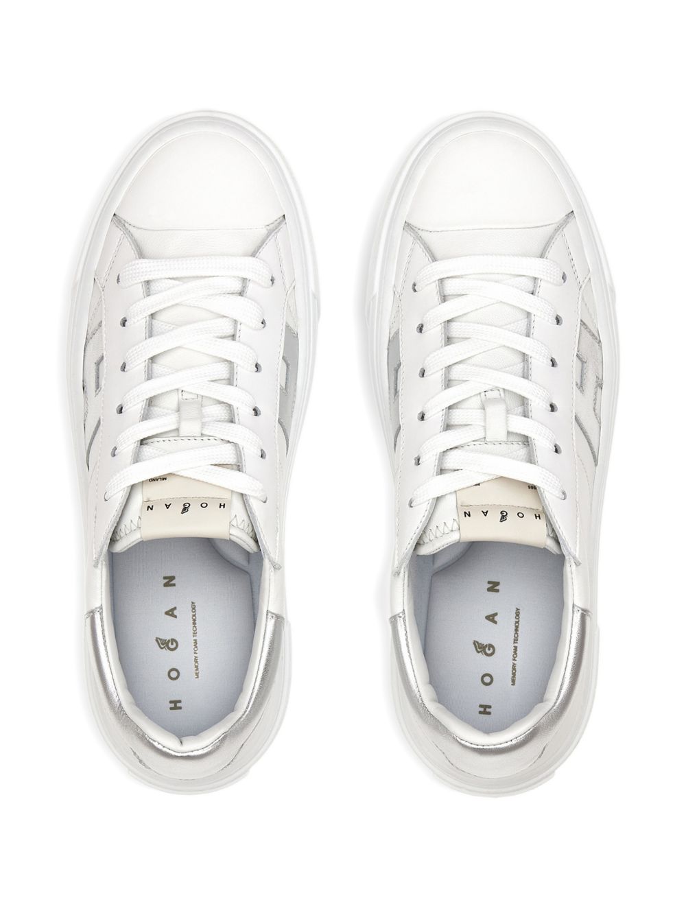 Hogan Platform Leather Lace-Up Sneakers Silver