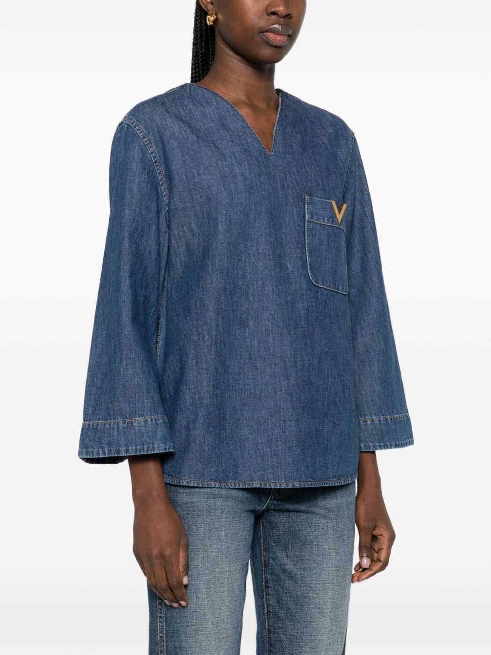 Valentino VLogo Denim Shirt Blue