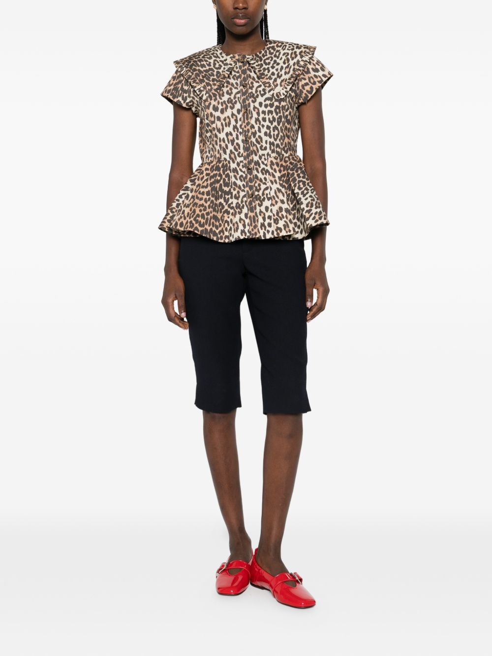 Ganni Leopard Peplum Shirt Brown