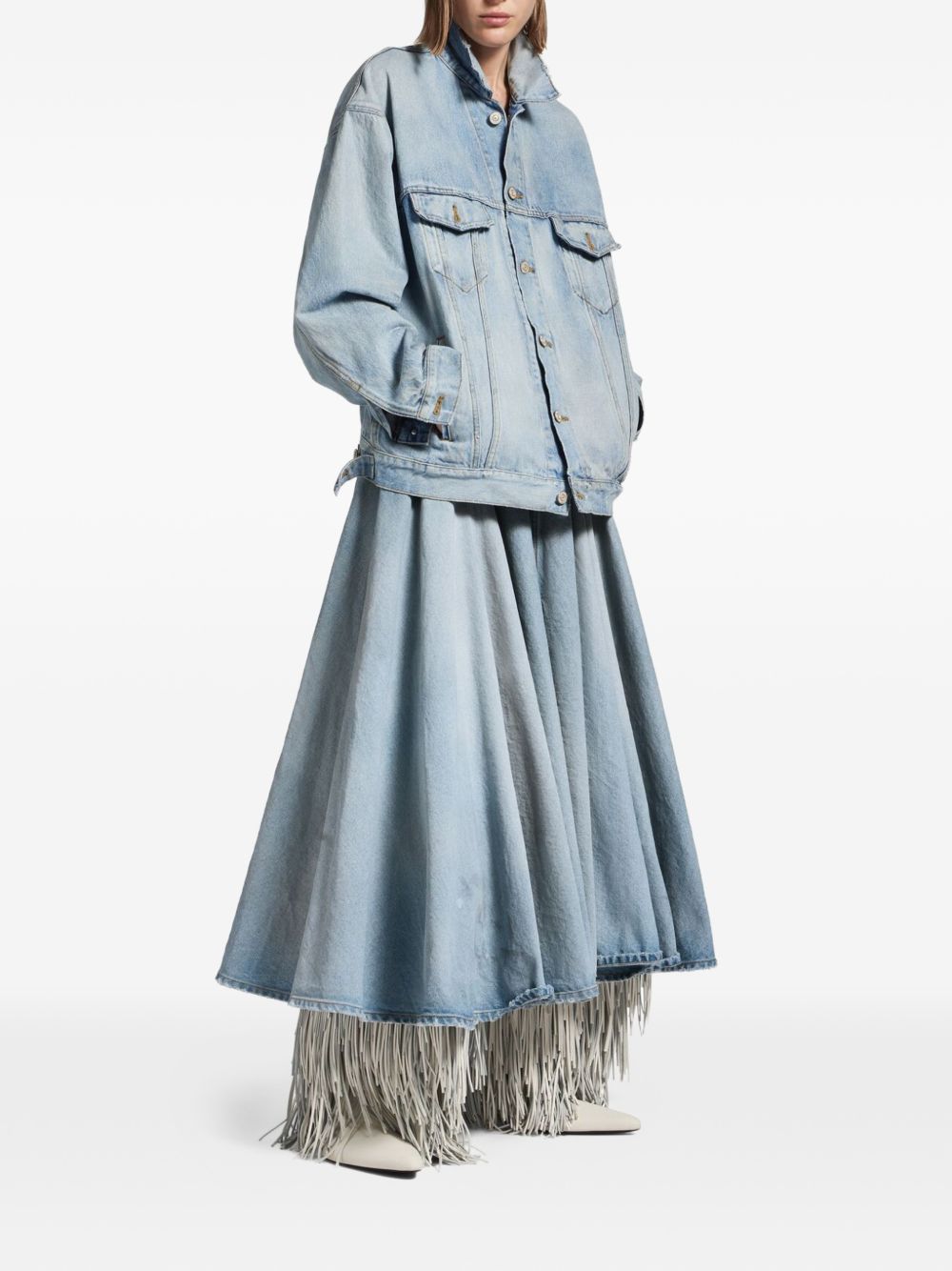Balenciaga A-Line Denim Fringe Skirt Clear Blue